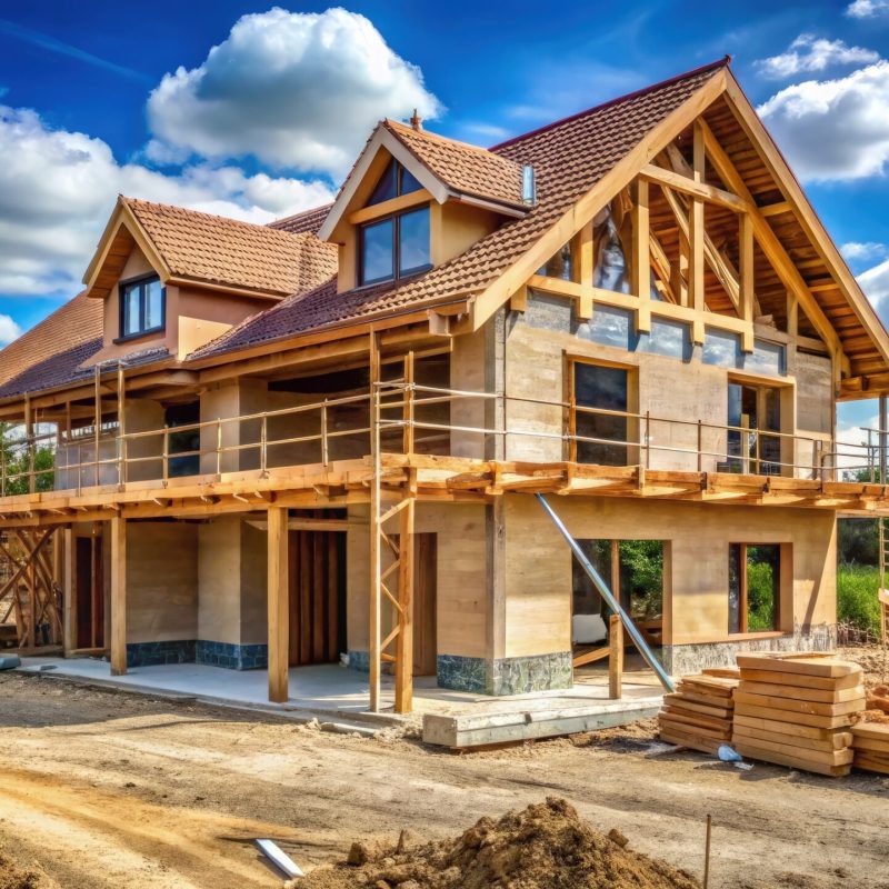 new-house-construction-with-rz-standard-scale-underway-amidst-clear-blue-sky-generative-ai